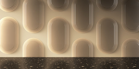 3d-rendering illustration of decorative glass ornates, luxury terrazzo table, art deco style scenography. Modern stage for product presentation.の写真素材