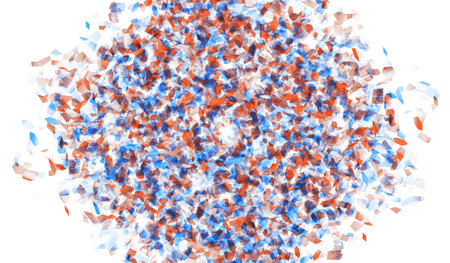 3d rendering illustration of flying particles after explosion. Colorful broken glass splinters.の写真素材