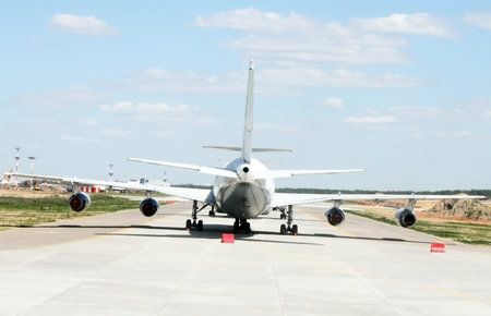 An airplane in the airport, back viewのeditorial素材