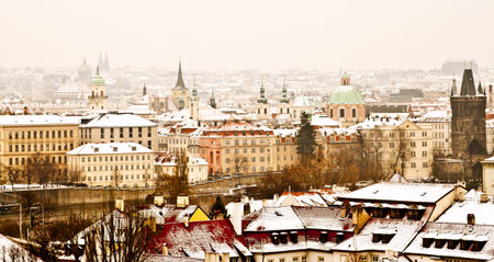 Panorama of Prague with its landmarksの写真素材