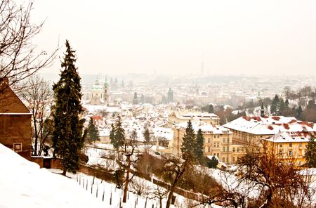 Panorama of Prague with its landmarksの写真素材
