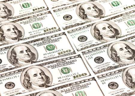 A heap of 100 dollar banknotesの写真素材