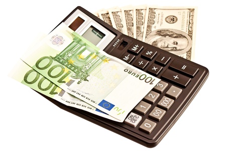 Business picture  money and calculator over whiteの写真素材