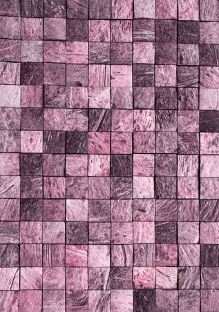 Mosaic is of small square stone slabs of rhodoniteの写真素材