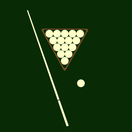cue and balls for billiards lay on a green background