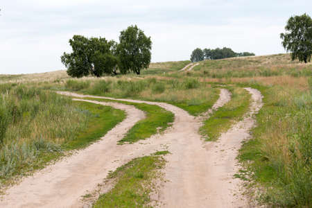 fork in the road in the steppesの写真素材