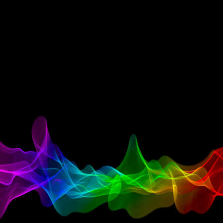 abstract lines with colors of the rainbow on a black backgroundの写真素材