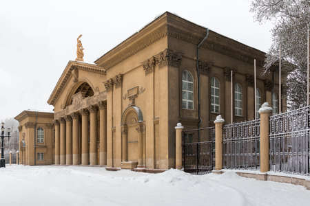 great old building with tall columns winterの写真素材