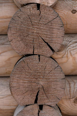 The wall of a wooden house from calibrated logsの写真素材