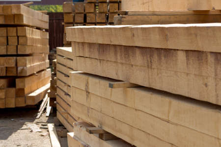 Boards of wood are in the building materials warehouseの写真素材