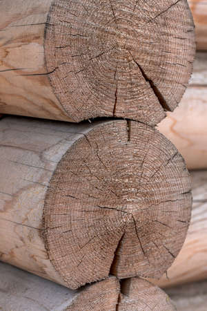 The wall of a wooden house from calibrated logsの写真素材