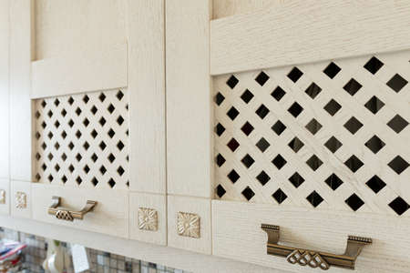 Cabinet drawers in the kitchenの写真素材