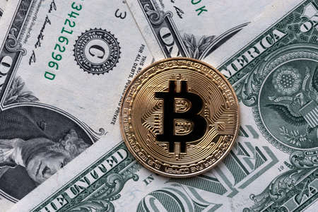 Bitcoin, crypto currency, electronic money on the dollar. world economy.の写真素材