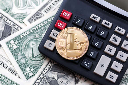 virtual money cryptocurrency litecoin closeupの写真素材