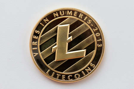 virtual money cryptocurrency litecoin closeupの写真素材