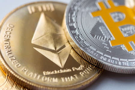 gold coins ethereum, cryptographyの写真素材