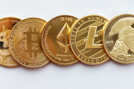 A cryptocurrency  is a digital asset designed to work as a medium of exchangeの写真素材