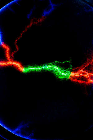 Lightning flash discharge of electricity on transparent backgroundの写真素材