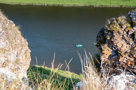 picturesque view from the top of the mountain to the riverの写真素材