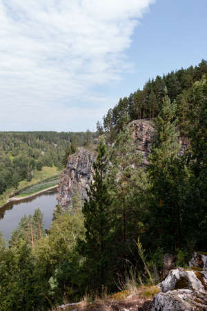 picturesque view from the top of the mountain to the riverの写真素材