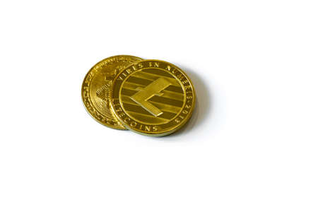 Bitcoin and Altcoins metal coins cryptocurrency isolated on a white backgroundの写真素材