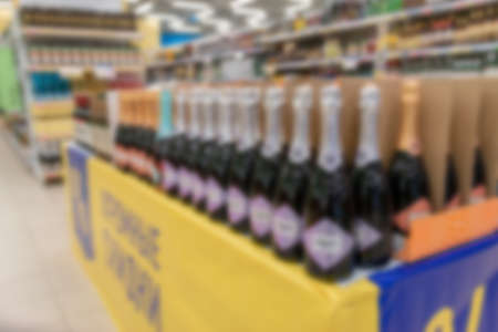 bottles of champagne are on the shop windowの写真素材