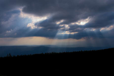beautiful sunrise in the mountains in calm weatherの写真素材