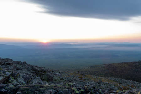 beautiful sunrise in the mountains in calm weatherの写真素材