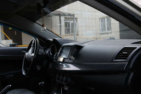 details of the interior cabin cars of dark color carの写真素材