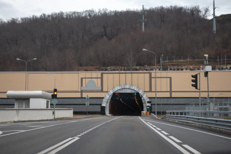modern car tunnel laid in the mountain