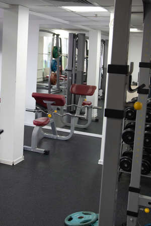 weight training equipment in a modern gymの写真素材