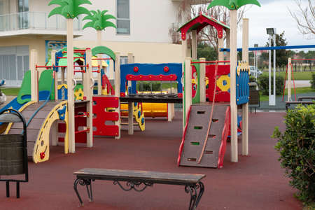 a modern playground on which children are interested to playの写真素材