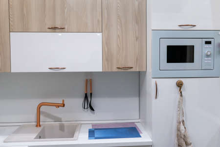 stylish design kitchen, interior modern cabinet for the kitchenの写真素材