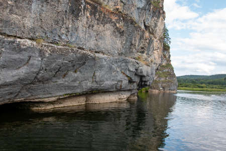 mountain river and rocky banks pristine natureの写真素材