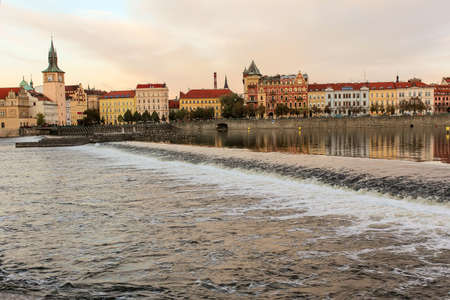 Evening Masaryk embankment,  view from the river Vltava (Prague)の写真素材