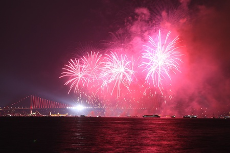 Fireworks over Bosphorus Straitの写真素材