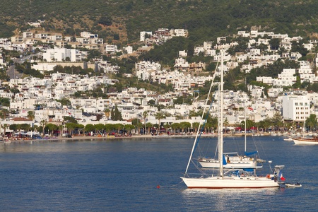 Sailboats and Bodrum Cityscape from Turkeyの写真素材