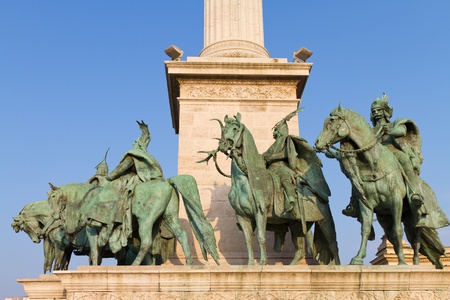 Statues of Hungarian chieftains from Heroesの写真素材