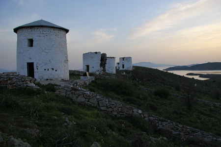 Windmills from Bodrum, Turkeyの写真素材