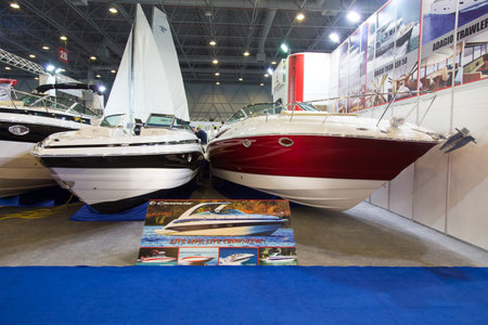 ISTANBUL - FEBRUARY 22  Crownline Boats in CNR Avrasya Boat Show on February 22, 2014 in Istanbul, Turkey のeditorial素材