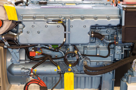 ISTANBUL - FEBRUARY 22: Perkins Sabre engine in CNR Avrasya Boat Show on February 22, 2014 in Istanbul, Turkey.のeditorial素材