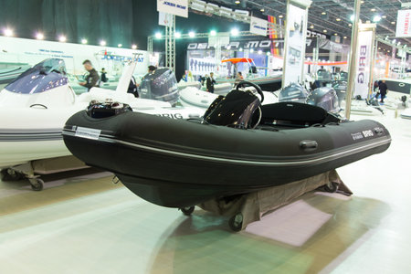 ISTANBUL - FEBRUARY 22: Brig inflatable boat in CNR Avrasya Boat Show on February 22, 2014 in Istanbul, Turkey.のeditorial素材