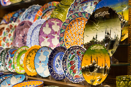 Turkish Ceramic Plates in Spice Bazaar, Istanbul City, Turkey