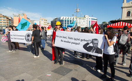 Istanbul, Turkey - May 17, 2014: People gathered in Kadikoy to protest against the ruling AKP (Justice and Development Party) over the Soma mine disaster in which 301 miners died after an explosionのeditorial素材