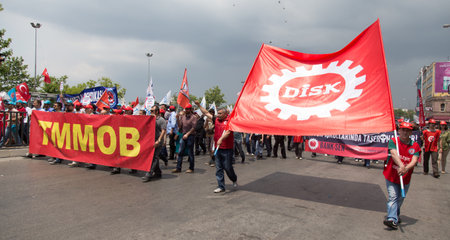 ISTANBUL, TURKEY - MAY 25, 2014: UnÄ±on of chambers of Turkish engineers and architects march in protest against subcontractors in Turkey.のeditorial素材