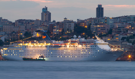 ISTANBUL, TURKEY - JUNE 01, 2014: Grand Celebration Cruise Ship in Istanbul Port. Ship has 2,050 passenger capacity with 47,262 Gross tonnage.のeditorial素材