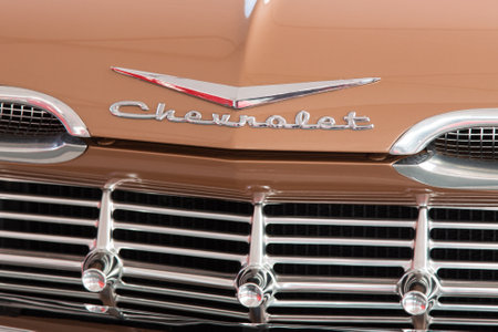 ISTANBUL, TURKEY - JUNE 07, 2014: Logo of a Chevrolet in Istanbul Concours d'Elegance. Concours d'Elegance referring to the gathering of prestigious cars over 100 years.のeditorial素材
