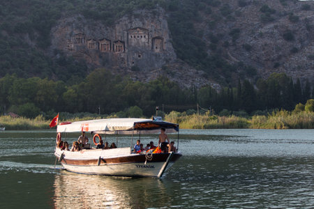 Kaunian rock tombs in Dalyan, Ortaca, Turkeyのeditorial素材