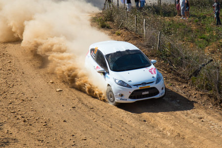 ISTANBUL, TURKEY - AUGUST 16, 2014: Eytan Halfon drives Ford Fiesta R2 car in Avis Bosphorus Rally,...