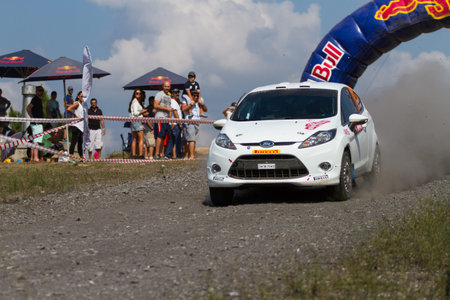 ISTANBUL, TURKEY - AUGUST 17, 2014: Eytan Halfon drives Ford Fiesta R2 car in Avis Bosphorus Rally, Gocbeyli Stageのeditorial素材